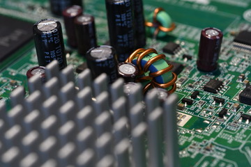 detail of electronic components over computer mainboard
