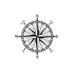 Compass isolated icon, vector rose of wind symbol with north, South, East and West signs