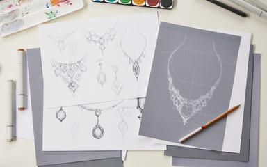 Designer design diamond jewelry drawing sketches making works craft unique handmade luxury...