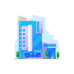 Mall real estate building isolated. Vector modern architecture multi storey construction with glass facade