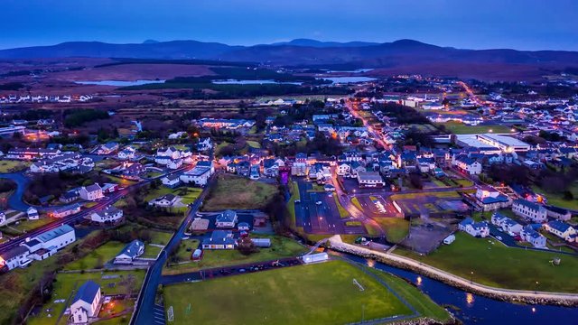 Aerial view of the skyline of Dungloe in County Donegal - Ireland
