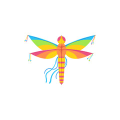 Kites in shape of bird, fish or insects, entertainment and active pastime. Vector toy of paper or fabric, butterfly and dragonfly, ladybug. Flying object, childish game, summer festival, isolated