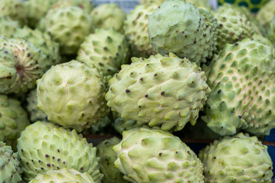 Annona squamosa or sugar-apples or sweetsops fruit sold at city local market