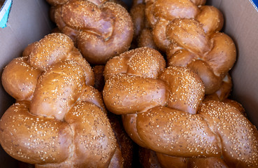 Fresh Challah bread for sale at local city market