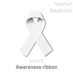 Vector, white ribbon folded in a loop on a white background. Realistic light ribbon - symbol of supporting the fight against the problem: suicides of gay teenagers;  protection of women from violence