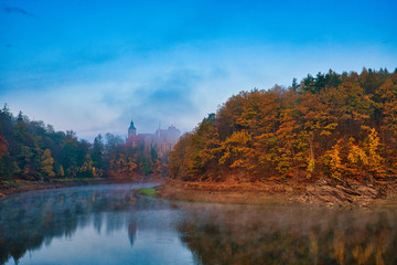 Panoramic view on Czocha Castle in autumn, Poland