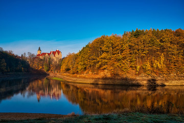 Panoramic view on Czocha castle in autumn, Poland