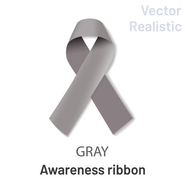 Realistic gray tape folded in a loop on a white background. The gray crossed ribbon is a symbol of the problem: diabetes, brain cancer and asthma. Vector gray ribbon in the form of a loop.