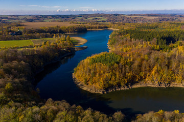 Panoramic view on Czocha Castle, Poland. Drone photography.