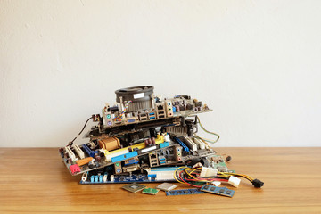 Pile of Motherboard computer, electronic equipment, Printed Circuit Board and orther broken or...