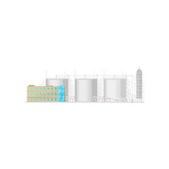Industrial factory with tanks and building isolated. Vector fuel, silos storage container © Vector Tradition