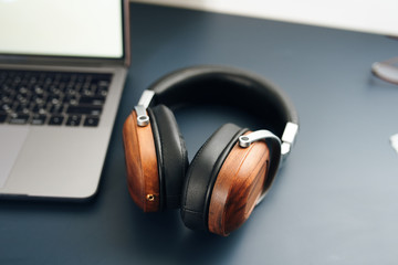 headphones on laptop