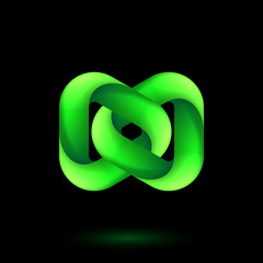 Abstract Green Model of Geometric Torus Knot Object. Illustration for Science, Digital or Biological Design on Black Background