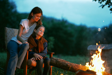 Mom and daughter nature