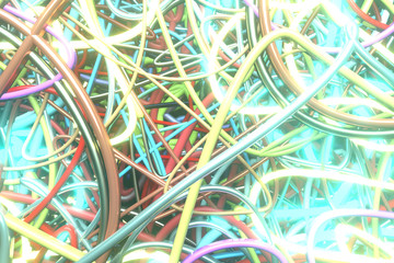 Decorative, illustrations, messy colorful string neon grow lights, for design texture background. 3D render.
