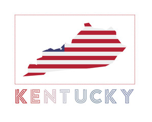 Fototapeta premium Kentucky Logo. Map of Kentucky with US state name and flag. Stylish vector illustration.