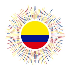 Fototapeten Colombia sign. Country flag with colorful rays. Radiant sunburst with Colombia flag. Vector illustration. © Eugene Ga