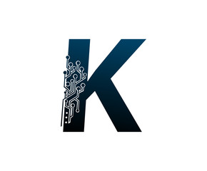 K Letter Digital Network , Initial K Technology and digital abstract line connection vector logo.