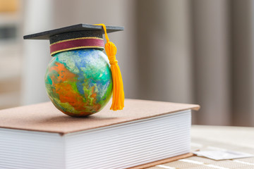 Education to learn study in world. Graduated student studying abroad international idea. Master...