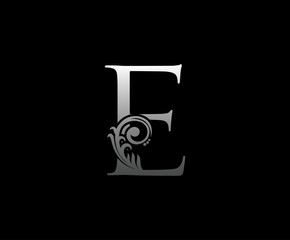 Silver E Luxury Logo Icon, Classy E Letter Logo Design.