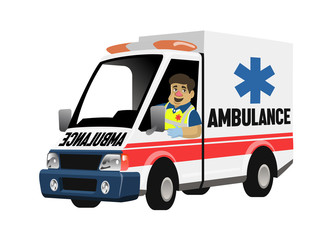 cartoon set of paramedic driving the ambulance © bazzier