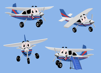 Fototapeta premium set of small turbo propelled airplane in cartoon character