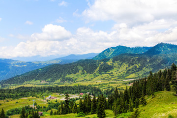 Fototapeta premium Caucasian mountains. Ski lift in summer. Goderdzi Pass in Georgia