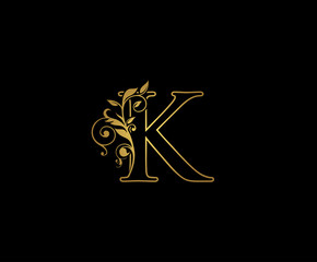 Golden K Luxury Logo Icon, Classy K Floral Letter Logo Design.