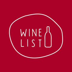 Outline badge - wine list. Vector hand drawn illustration on red background.