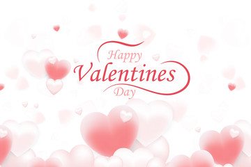Happy Valentine Day. Greeting card of love with pink hearts and font inscription. Flat vector illustration EPS10