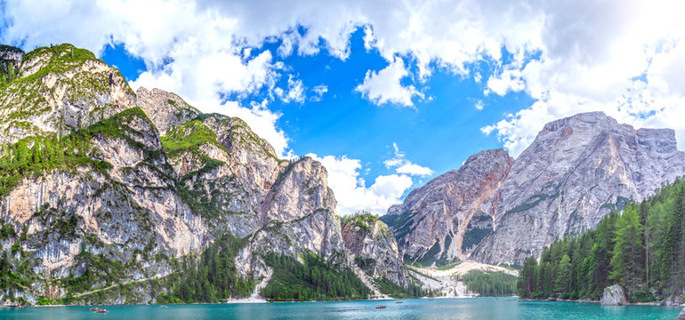 Braies Lake in Dolomitea mountains, Italy