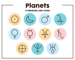 Astrology signs thin line icons. Planet signs. Vector illustration symbol elements for web design.