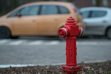 red hydrant on the street, fire protection