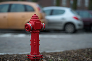 red hydrant on the street, fire protection