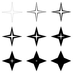 Obraz premium set stars with different thickness of outline shapes, vector thin and thick stars, glitter flash