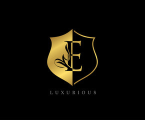 Golden E Luxury Shield Logo Icon 