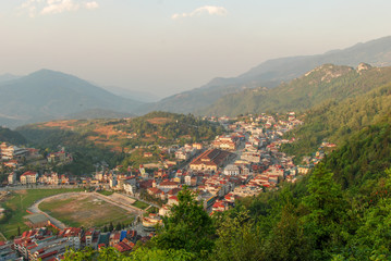 Panorama of Sapa town in Vietnam 