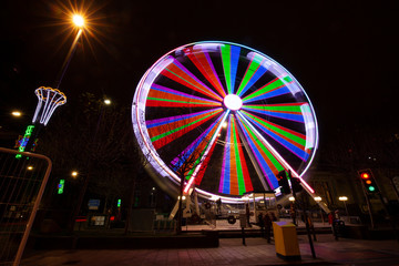 Wheel of light in Leeds, near Town Hall at Christmas time.