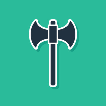 recommend clip art: Blue Medieval axe icon isolated on green background. Battle axe, executioner axe. Vector Illustration