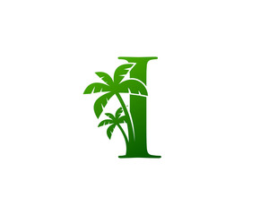 I Letter Green Palm Logo Icon