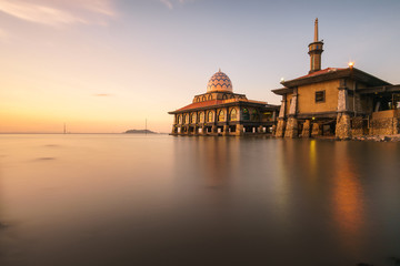 floating mosque at Kuala Perlis during sunset