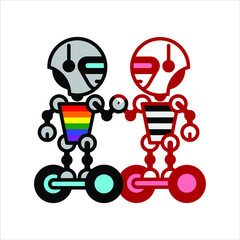 Robots on white. Technology, the future. Cartoon vector illustration