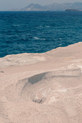 Milos, Greece Sarakiniko Beach and Caves landscape seaside view at sunny weather