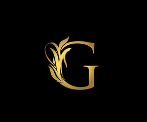Gold G Luxury Logo Icon, Classic G Floral Letter Logo Design.