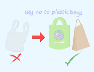Obraz premium Say to no plastic bags.Campaign to use cloth bags instead of plastic bags to reduce global warming.