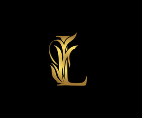 Gold L Luxury Logo Icon, Classic LZ Floral Letter Logo Design.