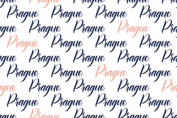 Seamless pattern of Modern brush calligraphy Prague isotated on a white background. Vector illustration.
