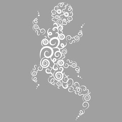 A doodle white lizard made of swirls, clipart