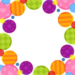A square frame with colorful circles that look like sweets, white background, copy space