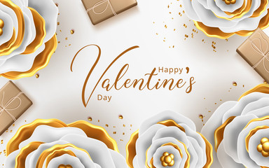 Valentines day greeting card with flowers background. Vector illustration